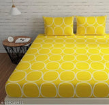 Glace Cotton geometric king size fitted bedsheet & 2 pillow covers - breathable, wrinkle-free, super soft