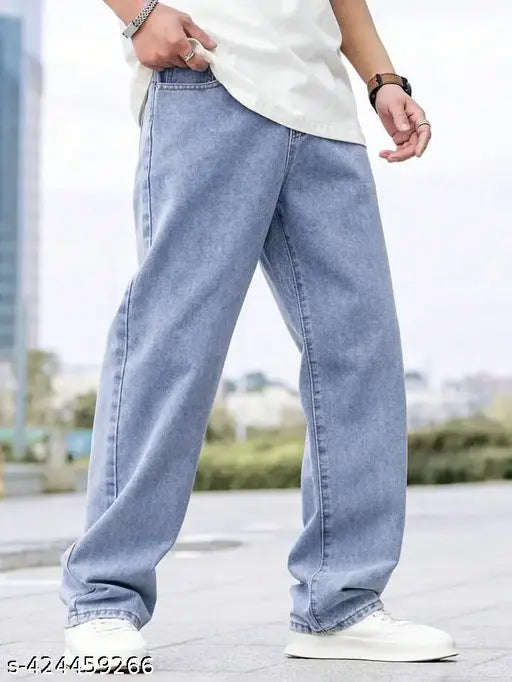 Denim men's baggy, solid net, versatile fit for sizes 28, 30, 32, 36 (Waist 28in/30in/32in/36in, Length 38in/39in/40in/40in, Hip 35in/37in/39in/43in), Indian-made casual wear