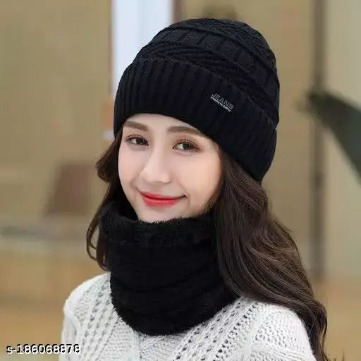 Black knit cap, women's winter fashion accessory