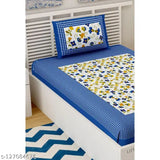 Blue 100% cotton Jaipuri single bedsheet with pillow cover, floral design and embellishments, ideal for summer adult use