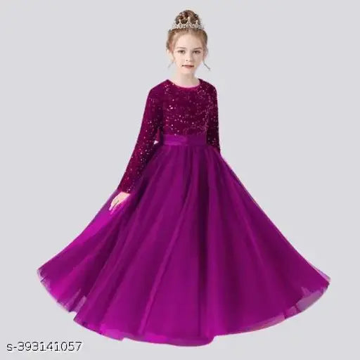 Embroidered net long gown dress, fancy party wear for girls aged 5-16 years, available in various sizes and colors with zipper for easy wear. Indian handcraft