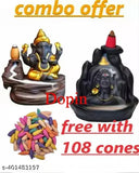 Gold-toned Shiv Ganesha Backflow Waterfall Incense Holder Statue, handcrafted Aadiyogi art with 108 incense cones