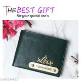 Faux leather Name wallet for men, solid color with 5 compartments. Customizable, originates from India