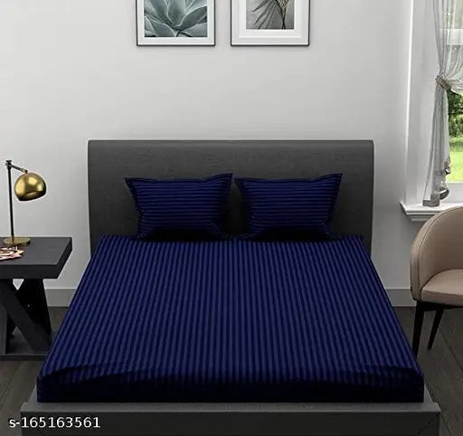 Modern homes cotton striped fitted sheet, 300 thread count, deep pocket design, hotel-quality linen on bed