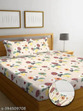 Premium cotton elastic king size fitted bedsheet with 2 pillow covers (double bed, 72x78 inches), designer glace cotton blend, ideal for summer use, easy tuck-in on heavy mattresses, made in India