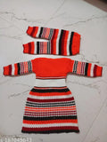 Long-sleeve striped knit baby frock sweater, warm winter attire for infants, made in India
