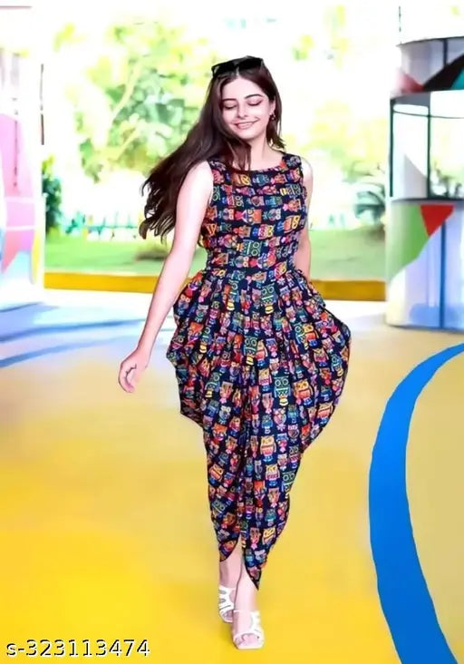 Modern crepe sleeveless jumpsuit, printed net pattern, size M for women's fashion, India origin