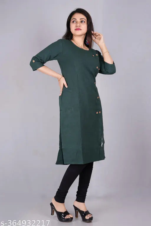 Dark blue woolen ladies kurti with buttons, winter clothes