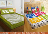 Cotton geometric-patterned Jaipuri double bed sheets set (pack of 2 with 4 pillow covers), ideal for summer use - India