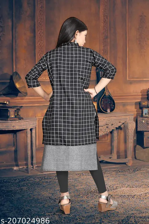 New cotton checked kurtis, three-quarter sleeves for kids aged 6-16 years, Indian traditional clothing on model