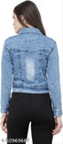 New trending denim jacket for women, solid color, long sleeves by Saman Fashion Wear