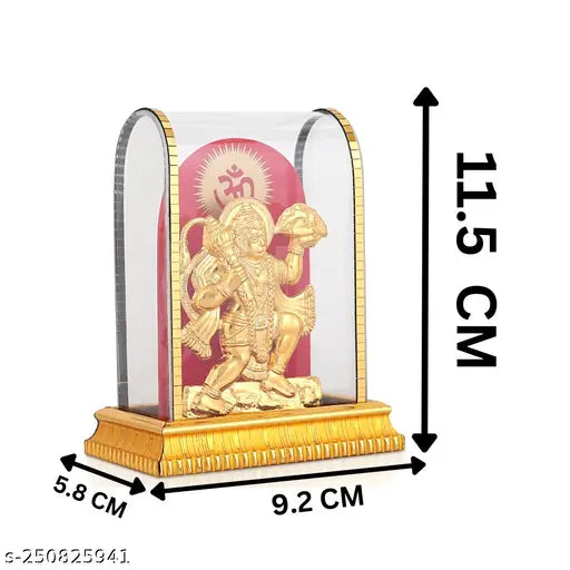 Metal brass Hanuman Ji idol, sitting statue for car dashboard mandir pooja murti or home decor, portraying Pawan Putra and Alija - Indian religious art