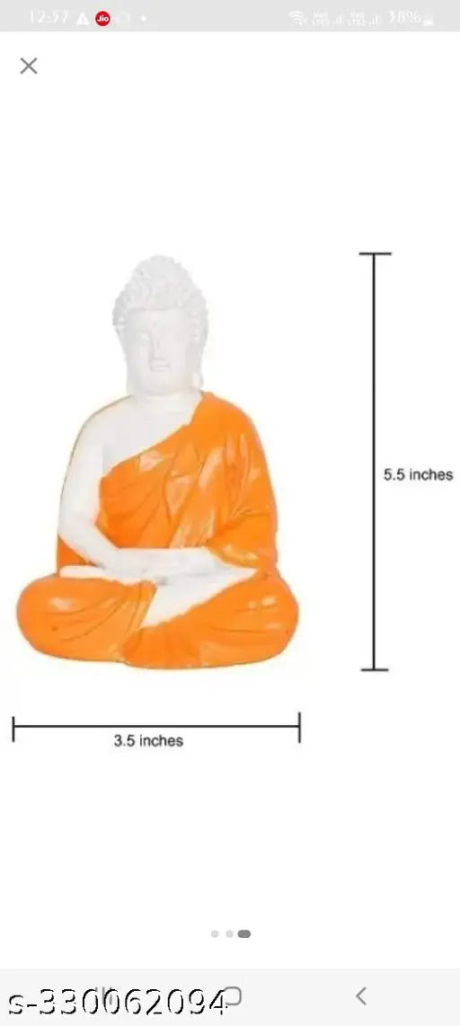 Handcrafted orange poly resin Buddha statue, 5.5-inch high meditation figurine from India