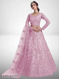 Embroidered net Lahenga Choli & Dupatta set, semi-stitched (42in waist, 44in length), Indian embroidered traditional attire