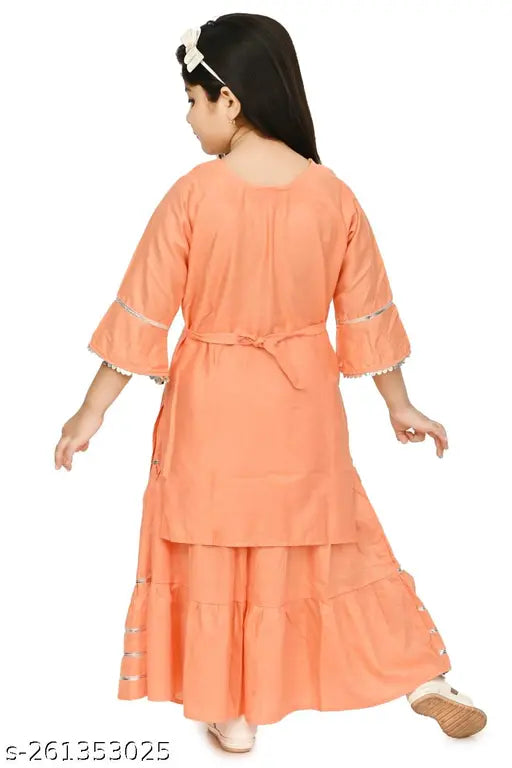 Kids rayon A-line kurta set with embellishments, 10-11 years size, Indian traditional clothing for kids