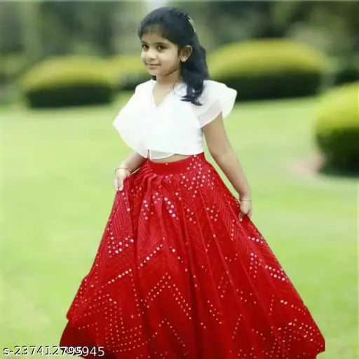 Organza-Net embellished Lehenga Choli for girls (2-8 years), Indian handcrafted traditional outfit on display