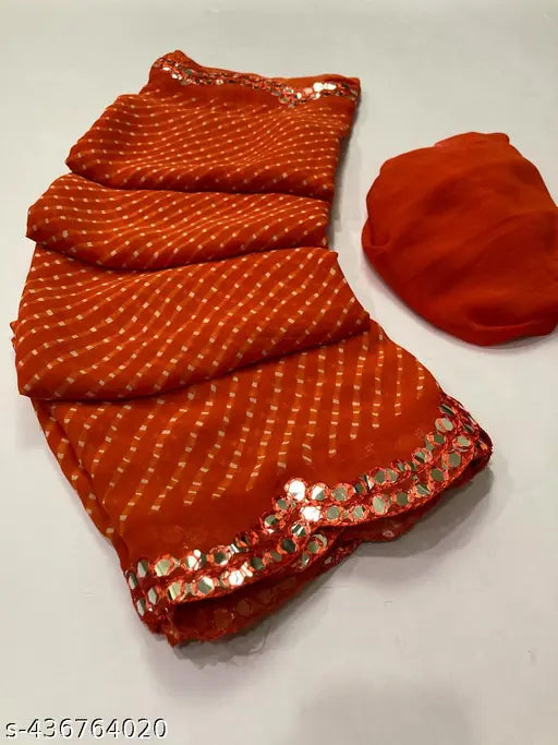 Red and orange patterned Georgette saree
