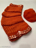 Red and orange patterned Georgette saree