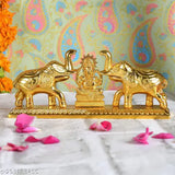 Handcrafted Galatians Idol Elephant Haldi Kumkum Box in Metal - Gold plated with antique finish, perfect for home or office decoration and gifting during weddings, anniversaries, or festivals. Dimensions: 17cm L x 7cm H x 4cm B (LxHxW). Indian handicraft