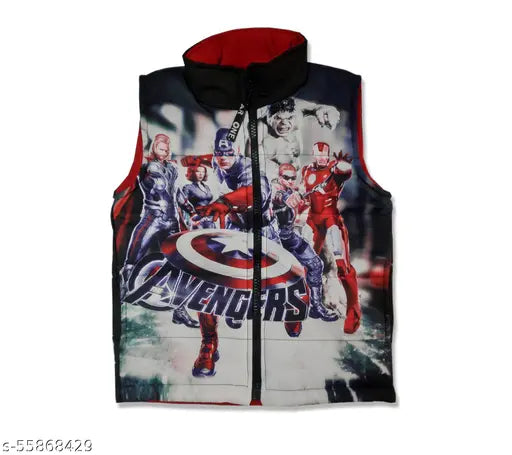 Maskhare boys woolen reversible printed jacket, zipper closure, sleeveless hoodie for boys