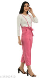 Pink cotton blend dungaree set with white t-shirt, trendy partywear for women sizes S28, M30, L32, XL34 (India)