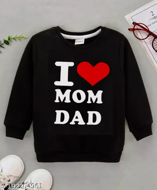 Kids Sweatshirt I love mom dad black round neck