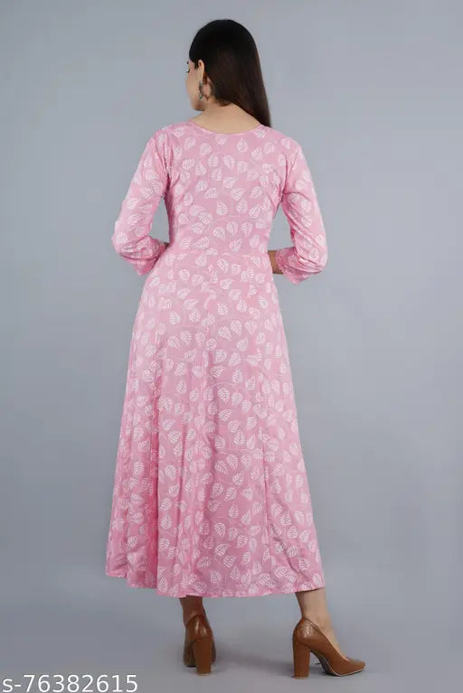 Rayon pink anarkali kurtisgown for women, three-quarter sleeves, printed combo, size S (bust 36in, length 48in), Indian origin