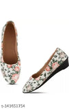 Synthetic white ballerinas from imporio Fashion Hub, slip-on design, printed pattern. Attractive and comfortable women's shoes in India sizes 3-8