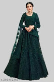 Indian embroidered net lehenga set for festivals/weddings, semi-stitched (46waist, 42length, 2.2dupatta)