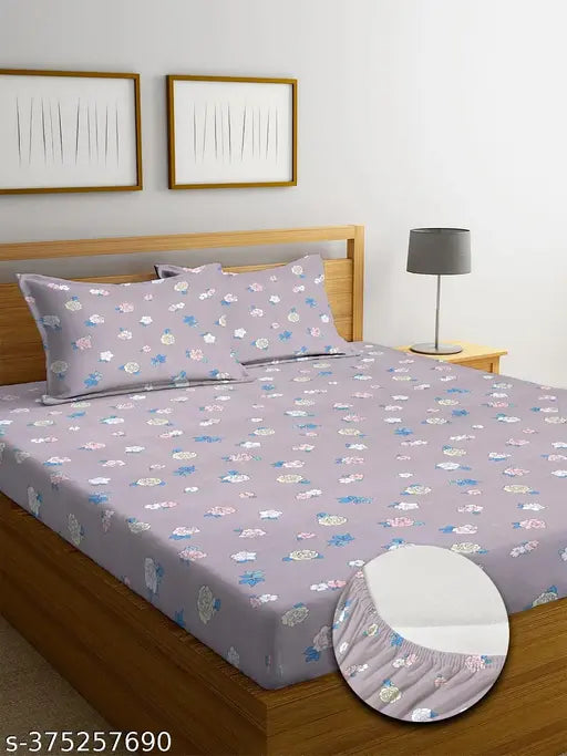 Cotton elastic king-size fitted bedsheet with 2 pillow covers, floral print, supersoft 72x78+10 inches by RD FABS for summer season