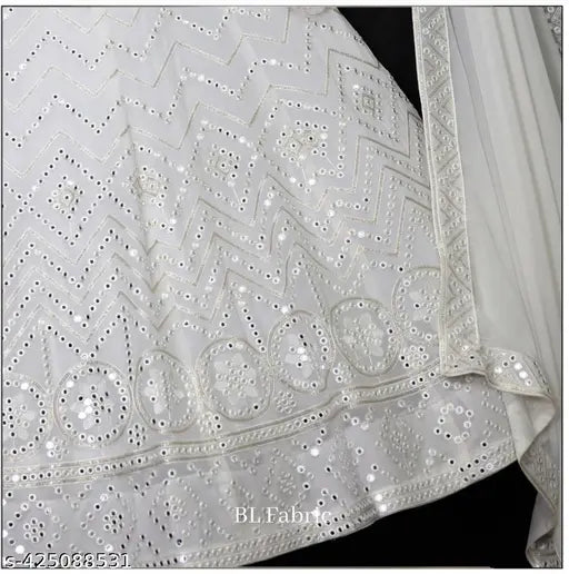 Embellished Georgette Women's Lehenga Choli set, semi-stitched (43in), solid dupatta from India