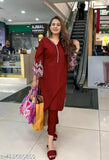 Marron Pakistani Chikankari coord set with embroidered pants, viscose rayon fabric, three-quarter sleeves