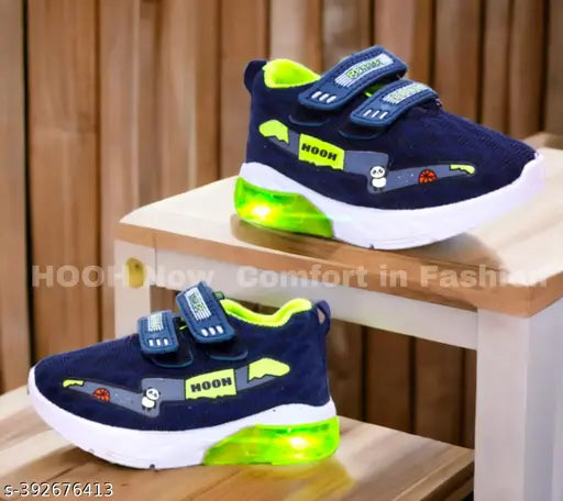 Blue Green synthetic kids sports shoes Upto 7 years, solid pattern with rubber sole, fastening detail: Velcro net