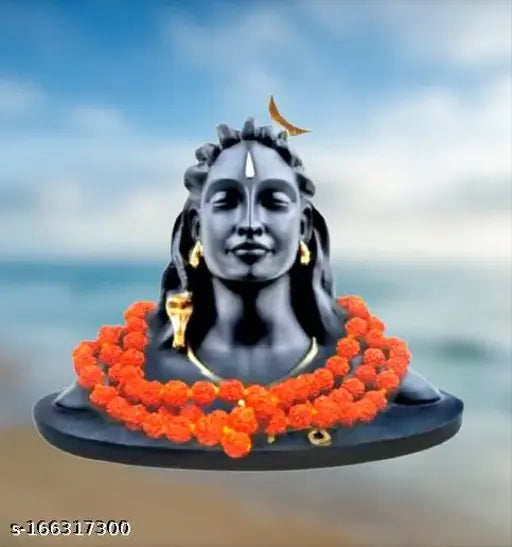 Resin Adiyogi statue with Rudraksha Mala, 9cm x 9cm x 8cm, Indian car dashboard decor, home & office ornament