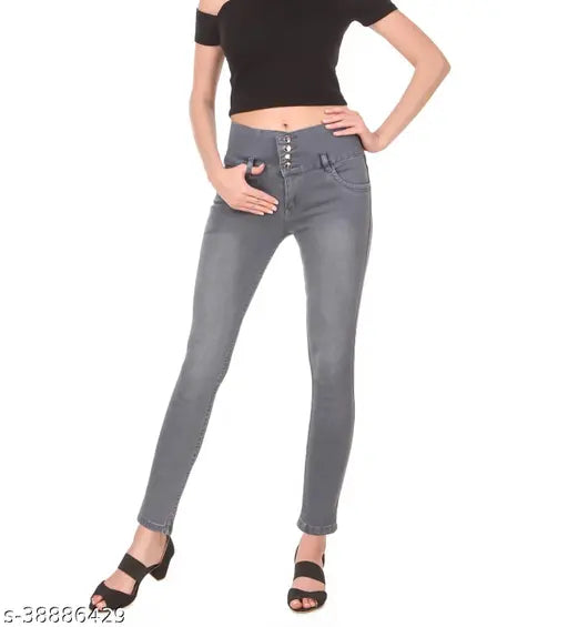 Grey denim women's 4-button jeans by jac fashion (size 30, 5-pocket mid-rise)
