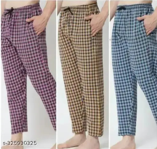 Blue, yellow, pink cotton long pants combo pack men's new chakai pyjamas