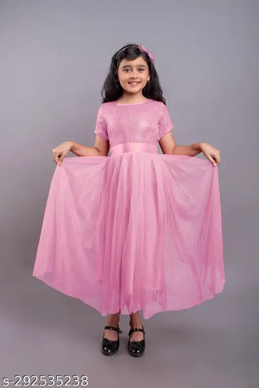 Embellished net sleeveless ethnic gown dress for girls aged 3-9, Indian origin
