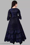 Navy Blue Embellished Net Silk Party Dress for Girls, High Quality and Comfortable, Ideal for Parties and Weddings