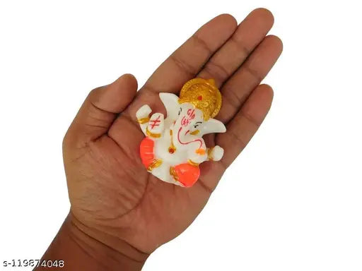 Marble small Ganesha idol for car dashboard, multi-colored with golden mukut