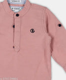 Pink cotton kurta for babies and toddlers (round neck, solid pattern), size 6-12 months