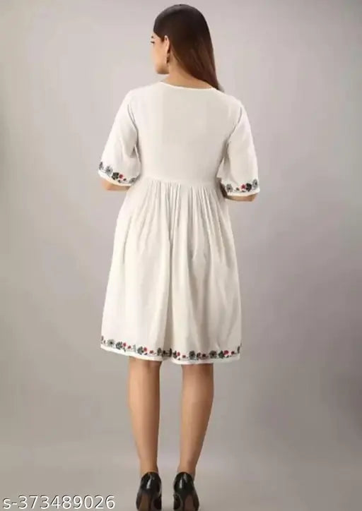 Cotton embroidered kurti, three-quarter sleeves, Indian handcrafted fashion