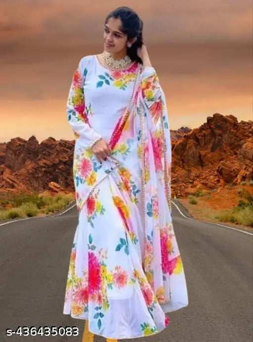 Denim long-sleeved solid net designer party gown with dupatta, stylish women's dress for self-designer events, India origin