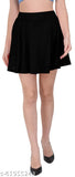 Blue denim skirt with black waistband and flared hem