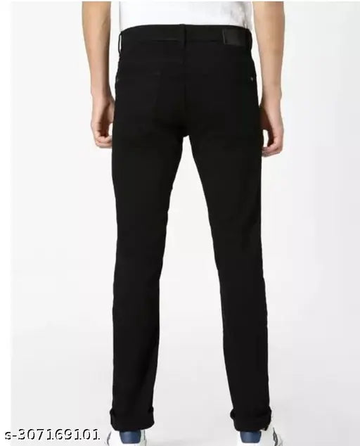 Black cotton blend flaying men knee-slit jeans DI2 on a hanger, solid net quantity 1, available in sizes 28, 30, and 32 (waist 28/30/32, length 41, hip 32/34/36)