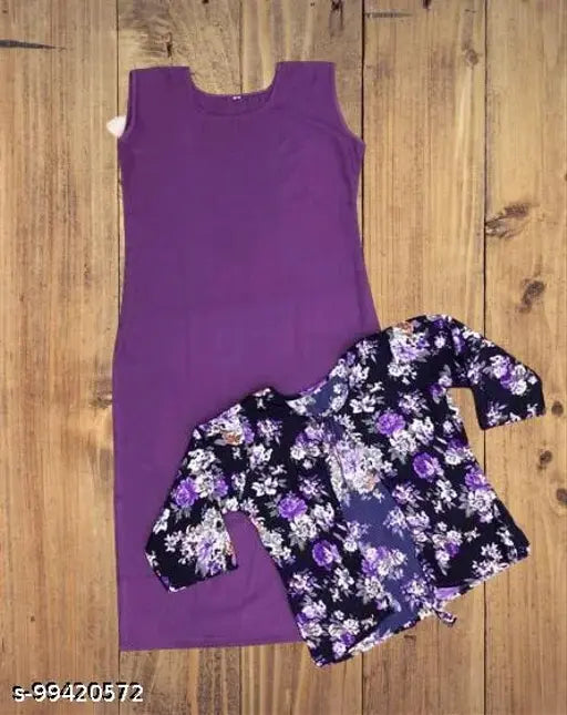 Purple floral print dress with matching pajama set