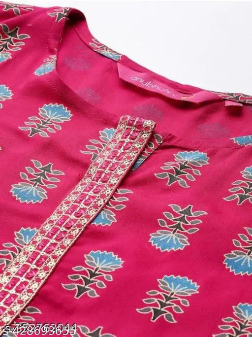 Premium rayon flower printed pink short kurti, three-quarter sleeves. Soft, lightweight fabric for maximum comfort. Inclusive sizing: XS, S, M, L, XL. Machine washable