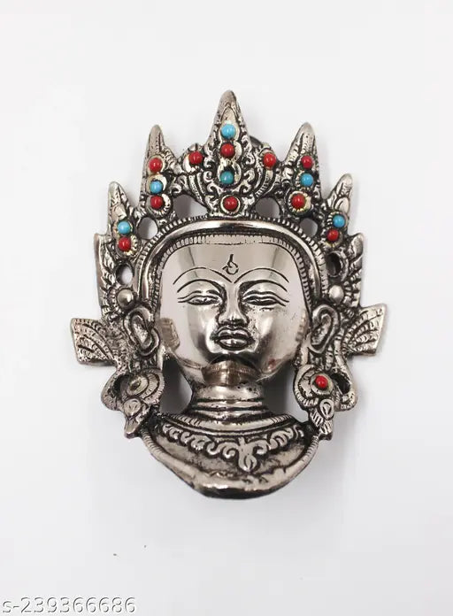 Metal Tibetan Lady Face Buddha mask - White Tara for serenity, peace, and home decor as Vastu/Feng Shui remedy (2cm x 7cm x 10cm)