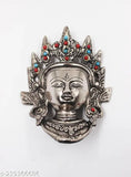 Metal Tibetan Lady Face Buddha mask - White Tara for serenity, peace, and home decor as Vastu/Feng Shui remedy (2cm x 7cm x 10cm)