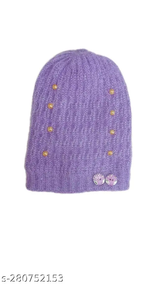 Woolen women's beanie, self-design wool cap, one size, handcrafted from India