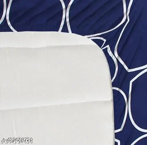 Blue round glace cotton fitted bedsheets with floral print, double queen size, includes 2 pillow covers. Perfect for adult summer use
